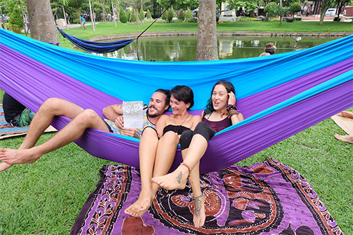Flying Squirrel Outfitters BassCamp Hammock Purple + Aqua Feature Image